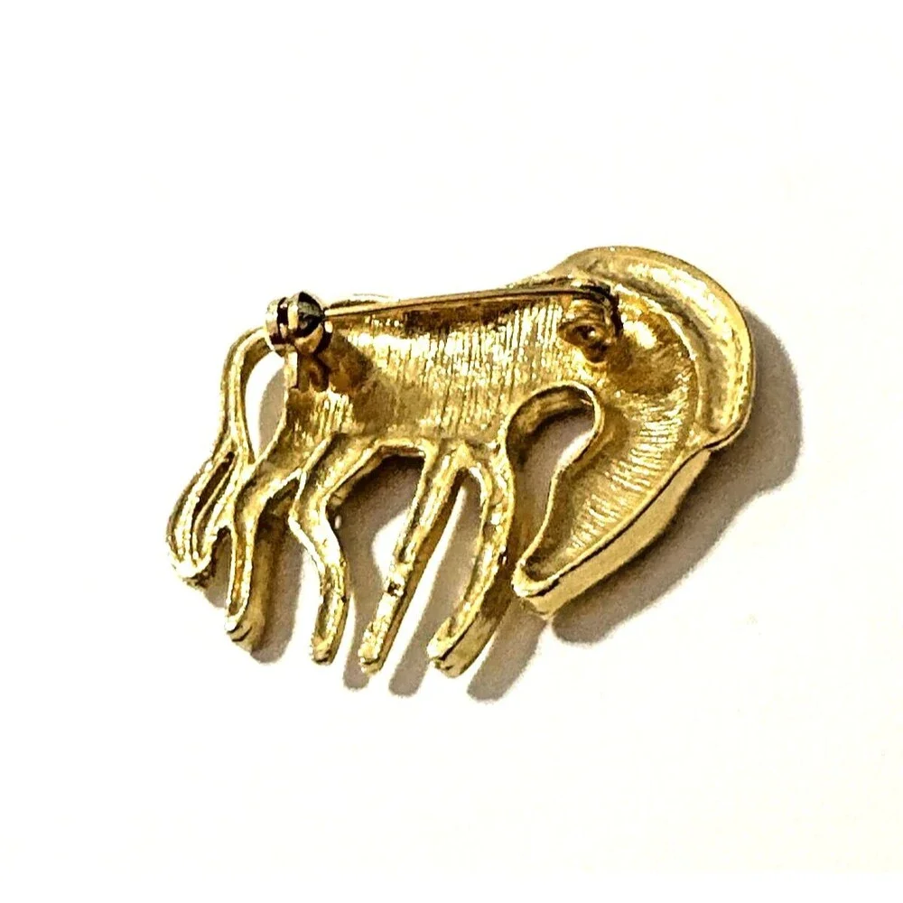 Vintage Abstract Zebra Brooch Gold Tone Modernist Pin MCM Figural Stylized 1.75